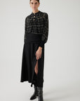 Exquise Plaid Patterned Button Detailed Regular Black Chiffon Blouse - Porterist 3