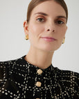 Exquise Plaid Patterned Button Detailed Regular Black Chiffon Blouse - Porterist 5