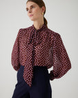 Exquise Polka Dot Chiffon Shawl Collar Regular Blouse - Porterist 1