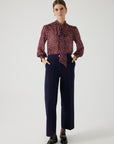 Exquise Polka Dot Chiffon Shawl Collar Regular Blouse - Porterist 3
