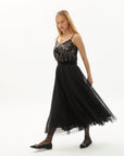 Exquise Polka Dot Velvet Detailed Sheer Black Skirt - Porterist 1