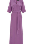 Purple V - neck Dress With Waist Tie | Porterist