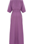 Purple V - neck Dress With Waist Tie | Porterist