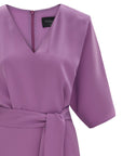 Purple V - neck Dress With Waist Tie | Porterist
