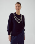 Exquise Regular Navy Knitted Blouse with Bead Accessories - Porterist 1
