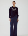 Exquise Regular Navy Knitted Blouse with Bead Accessories - Porterist 3