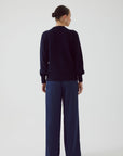 Exquise Regular Navy Knitted Blouse with Bead Accessories - Porterist 4