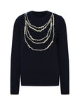 Exquise Regular Navy Knitted Blouse with Bead Accessories - Porterist 5