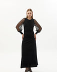 Exquise Stretch Lace Sleeve Detailed Midi Velvet Black Dress - Porterist 1