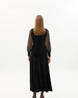 Exquise Stretch Lace Sleeve Detailed Midi Velvet Black Dress - Porterist 2