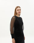Exquise Stretch Lace Sleeve Detailed Midi Velvet Black Dress - Porterist 3