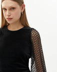 Exquise Stretch Lace Sleeve Detailed Midi Velvet Black Dress - Porterist 4