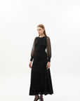 Exquise Stretch Lace Sleeve Detailed Midi Velvet Black Dress - Porterist 5