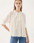 White Neck Tie Semi - sheer Blouse | Porterist