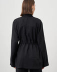Mizalle Cinched Waist Shirt Jacket Black Apparel Black