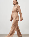 Mizalle Cinched Waist Shirt Jacket Beige Apparel Beige
