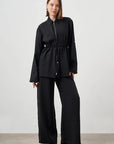 Mizalle Cinched Waist Shirt Jacket Black Apparel Black