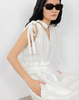 Long Ecru Dress With Shoulder Ties With Ruffle Detail Fınal Item - Porterist 1