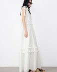 Long Ecru Dress With Shoulder Ties With Ruffle Detail Fınal Item - Porterist 3