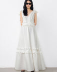 Long Ecru Dress With Shoulder Ties With Ruffle Detail Fınal Item - Porterist 2