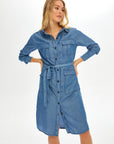Cargo Pocket Detailed Lyocell Shirt Jean Dress 68434 Porterist - 2
