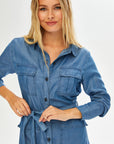 Cargo Pocket Detailed Lyocell Shirt Jean Dress 68434 Porterist - 4