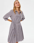 Taupe Skirt Pleated Detailed Cotton Voile Dress 67216