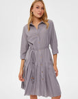 Taupe Skirt Pleated Detailed Cotton Voile Dress 67216