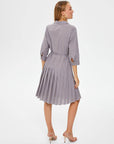 Taupe Skirt Pleated Detailed Cotton Voile Dress 67216