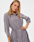 Taupe Skirt Pleated Detailed Cotton Voile Dress 67216