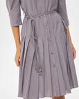 Taupe Skirt Pleated Detailed Cotton Voile Dress 67216
