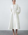 Midi Ecru Dress With Wide Neckline Portable Belted Fınal Item - Porterist 2