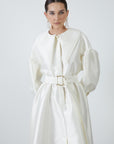 Midi Ecru Dress With Wide Neckline Portable Belted Fınal Item - Porterist 3