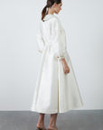 Midi Ecru Dress With Wide Neckline Portable Belted Fınal Item - Porterist 4