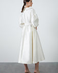 Midi Ecru Dress With Wide Neckline Portable Belted Fınal Item - Porterist 5