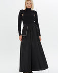 Belted Patch Pocket Embroidery Detail Long Skirt Black