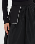 Belted Patch Pocket Embroidery Detail Long Skirt Black