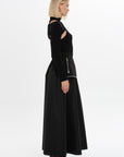 Belted Patch Pocket Embroidery Detail Long Skirt Black