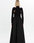 Belted Patch Pocket Embroidery Detail Long Skirt Black
