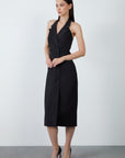Black Jacket Dress With Satin Collar Detail Open Shoulder