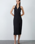 Black Jacket Dress With Satin Collar Detail Open Shoulder