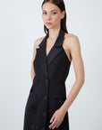 Black Jacket Dress With Satin Collar Detail Open Shoulder
