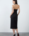 Black Jacket Dress With Satin Collar Detail Open Shoulder