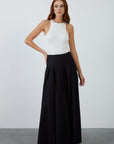 Long Black Flared And Pleated Skirt With High Waist Loose