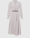 Midi Beige Dress With Flat Flounce Leather Belt | Porterist