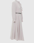 Midi Beige Dress With Flat Flounce Leather Belt | Porterist