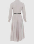 Midi Beige Dress With Flat Flounce Leather Belt | Porterist