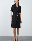 Midi Size Short Sleeve Black Jacket Dress With Double