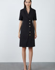 Midi Size Short Sleeve Black Jacket Dress With Double