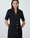 Midi Size Short Sleeve Black Jacket Dress With Double